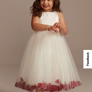 David’s Bridal Satin Tulle Flower Girl Dress with Colored Petals in Ivory/Wine